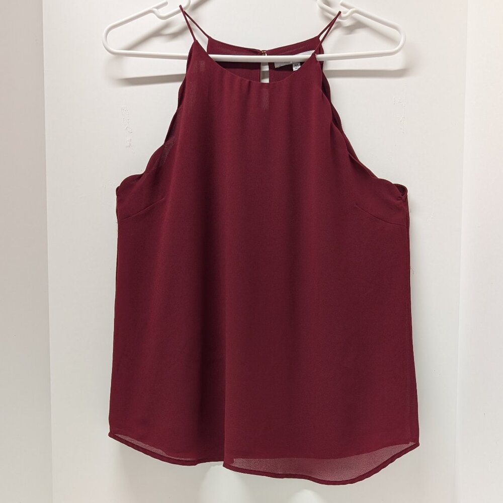 Naked Zebra High Neck Scalloped Tank in Burgundy